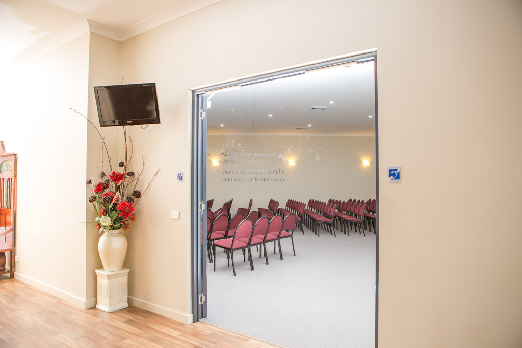 Interior photo of funeral service room in Drysdale