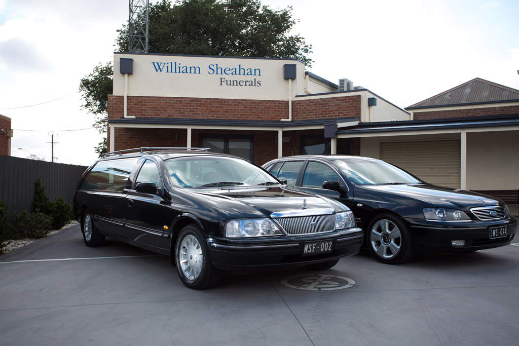 Two black hearse outside of William Sheahan Funerals Drysdale